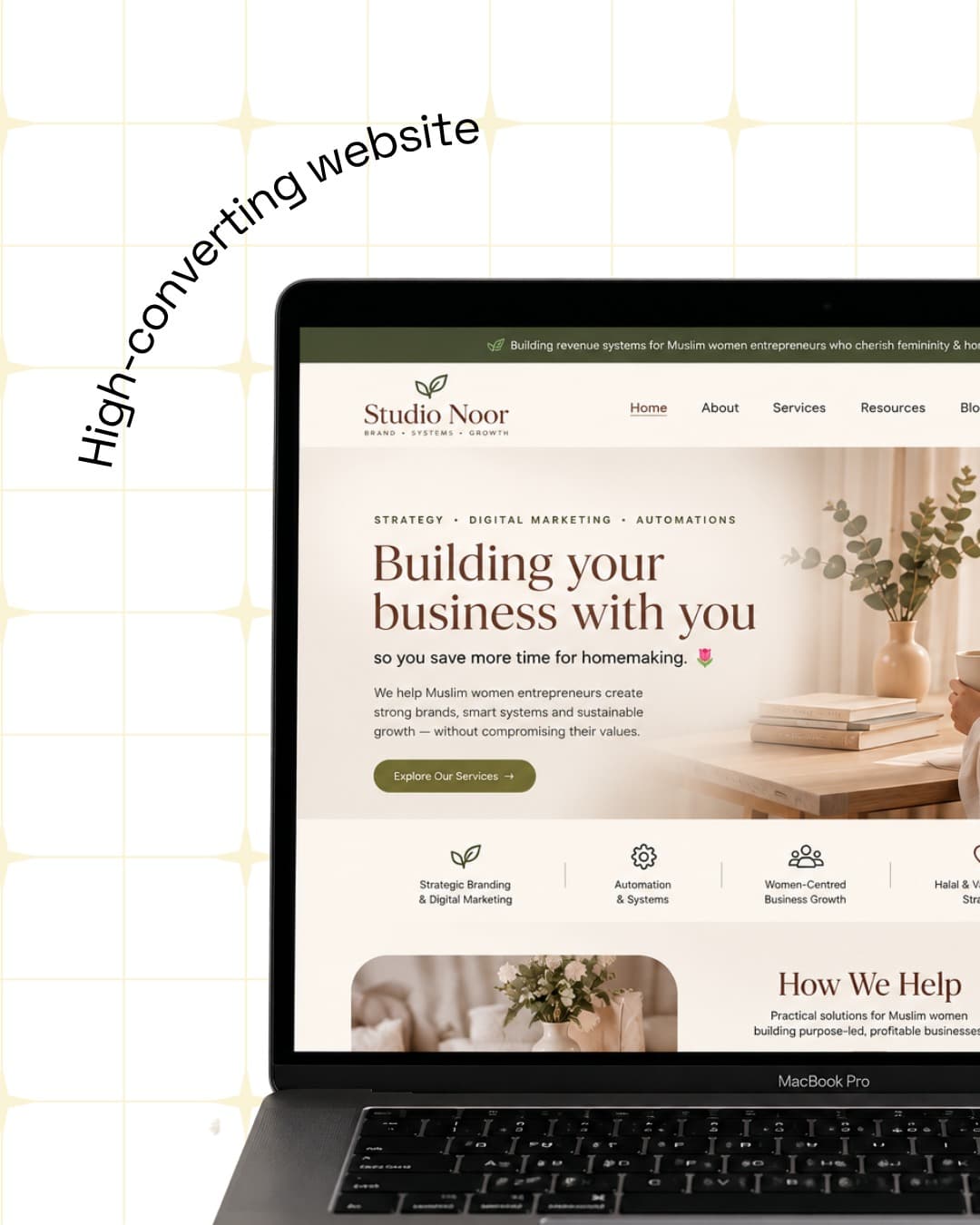 A high-converting website built for a values-led Muslim women’s brand, shown on a laptop.